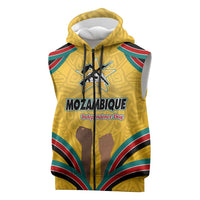 Mozambique Sleeveless Zip Hoodie with Yellow Red Green Swirl Design and Independence Day - Wonder Print Shop