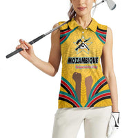 Mozambique Women Sleeveless Polo Shirt with Yellow Red Green Swirl Design and Independence Day - Wonder Print Shop