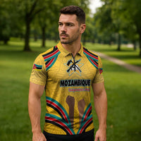 Mozambique Zipper Polo Shirt with Yellow Red Green Swirl Design and Independence Day - Wonder Print Shop