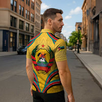 Mozambique Zipper Polo Shirt with Yellow Red Green Swirl Design and Independence Day - Wonder Print Shop