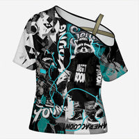 Urban Rebel Raccoon Cross Shoulder Shirt Grunge Graffiti Street Art Abstract Collage Pop Culture