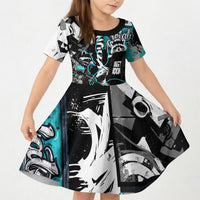 Urban Rebel Raccoon Kid Short Sleeve Dress Grunge Graffiti Street Art Abstract Collage Pop Culture
