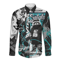 Urban Rebel Raccoon Long Sleeve Button Shirt Grunge Graffiti Street Art Abstract Collage Pop Culture