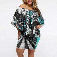 Urban Rebel Raccoon Off Shoulder Short Dress Grunge Graffiti Street Art Abstract Collage Pop Culture