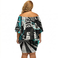 Urban Rebel Raccoon Off Shoulder Short Dress Grunge Graffiti Street Art Abstract Collage Pop Culture