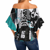 Urban Rebel Raccoon Off Shoulder Wrap Waist Top Grunge Graffiti Street Art Abstract Collage Pop Culture