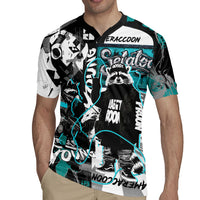 Urban Rebel Raccoon Rugby Jersey Grunge Graffiti Street Art Abstract Collage Pop Culture