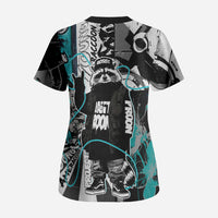 Urban Rebel Raccoon Scrub Top Grunge Graffiti Street Art Abstract Collage Pop Culture