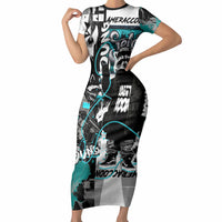 Urban Rebel Raccoon Short Sleeve Bodycon Dress Grunge Graffiti Street Art Abstract Collage Pop Culture