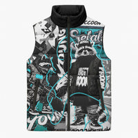 Urban Rebel Raccoon Sleeveless Puffer Jacket Grunge Graffiti Street Art Abstract Collage Pop Culture
