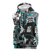 Urban Rebel Raccoon Sleeveless Zip Hoodie Grunge Graffiti Street Art Abstract Collage Pop Culture