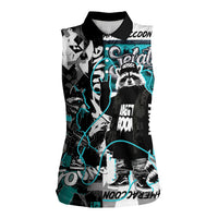 Urban Rebel Raccoon Women Sleeveless Polo Shirt Grunge Graffiti Street Art Abstract Collage Pop Culture