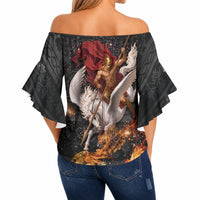 Bellerophon Vs Chimera Greek Mythology Off Shoulder Wrap Waist Top Pegasus Monster Battle Epic