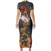 Bellerophon Vs Chimera Greek Mythology Short Sleeve Bodycon Dress Pegasus Monster Battle Epic