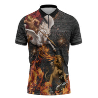 Bellerophon Vs Chimera Greek Mythology Zipper Polo Shirt Pegasus Monster Battle Epic