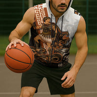 Cadmus Greek Mythology Dragon Slayer Sleeveless Zip Hoodie Spartan Warrior Epic Battle Vintage Grunge