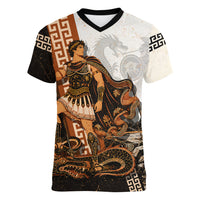 Cadmus Greek Mythology Dragon Slayer Women V-Neck T-Shirt Spartan Warrior Epic Battle Vintage Grunge