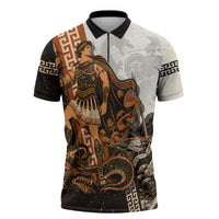 Cadmus Greek Mythology Dragon Slayer Zipper Polo Shirt Spartan Warrior Epic Battle Vintage Grunge