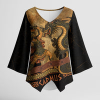 Cadmus Dragon Slayer Kimono Sleeve Blouse Mythological Beast Battle Vintage Greek