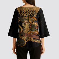Cadmus Dragon Slayer Kimono Sleeve Blouse Mythological Beast Battle Vintage Greek