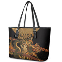 Cadmus Dragon Slayer Leather Tote Bag Mythological Beast Battle Vintage Greek