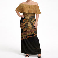 Cadmus Dragon Slayer Off Shoulder Maxi Dress Mythological Beast Battle Vintage Greek