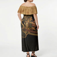 Cadmus Dragon Slayer Off Shoulder Maxi Dress Mythological Beast Battle Vintage Greek