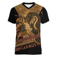 Cadmus Dragon Slayer Women V-Neck T-Shirt Mythological Beast Battle Vintage Greek