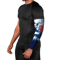 Finland Christmas Arm Sleeves with Reindeer Forest Crest and Nordic Pattern Design - Wonder Print Shop