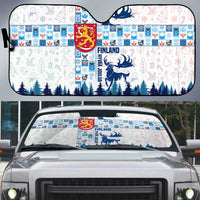 Finland Christmas Auto Sun Shade with Reindeer Forest Crest and Nordic Pattern Design - Wonder Print Shop