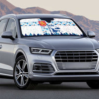 Finland Christmas Auto Sun Shade with Reindeer Forest Crest and Nordic Pattern Design - Wonder Print Shop