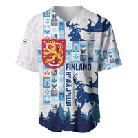 Finland Christmas Baseball Jersey with Reindeer Forest Crest and Nordic Pattern Design - Wonder Print Shop
