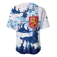 Finland Christmas Baseball Jersey with Reindeer Forest Crest and Nordic Pattern Design - Wonder Print Shop