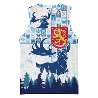Finland Christmas Basketball Jersey with Reindeer Forest Crest and Nordic Pattern Design - Wonder Print Shop