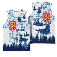 Finland Christmas Basketball Jersey with Reindeer Forest Crest and Nordic Pattern Design - Wonder Print Shop