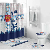 Finland Christmas Bathroom Set with Reindeer Forest Crest and Nordic Pattern Design - Wonder Print Shop