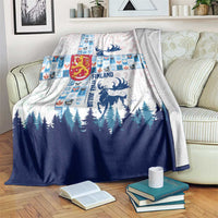 Finland Christmas Blanket with Reindeer Forest Crest and Nordic Pattern Design - Wonder Print Shop