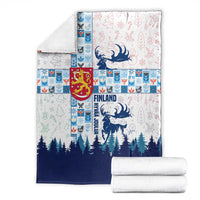 Finland Christmas Blanket with Reindeer Forest Crest and Nordic Pattern Design - Wonder Print Shop