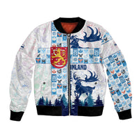 Finland Christmas Bomber Jacket with Reindeer Forest Crest and Nordic Pattern Design - Wonder Print Shop
