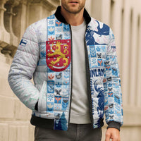 Finland Christmas Bomber Puffer Jacket with Reindeer Forest Crest and Nordic Pattern Design - Wonder Print Shop