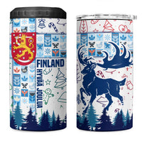 Finland Christmas 4 in 1 Can Cooler Tumbler with Reindeer Forest Crest and Nordic Pattern Design - Wonder Print Shop