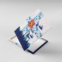 Finland Christmas Canvas Wall Art with Reindeer Forest Crest and Nordic Pattern Design - Wonder Print Shop