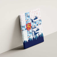 Finland Christmas Canvas Wall Art with Reindeer Forest Crest and Nordic Pattern Design - Wonder Print Shop