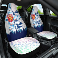 Finland Christmas Car Seat Cover with Reindeer Forest Crest and Nordic Pattern Design - Wonder Print Shop