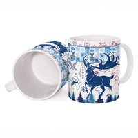 Finland Christmas Ceramic Mug with Reindeer Forest Crest and Nordic Pattern Design - Wonder Print Shop