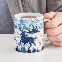 Finland Christmas Ceramic Mug with Reindeer Forest Crest and Nordic Pattern Design - Wonder Print Shop