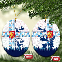 Finland Christmas Ceramic Ornament with Reindeer Forest Crest and Nordic Pattern Design - Wonder Print Shop