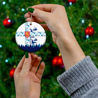 Finland Christmas Ceramic Ornament with Reindeer Forest Crest and Nordic Pattern Design - Wonder Print Shop