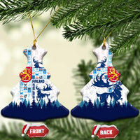 Finland Christmas Ceramic Ornament with Reindeer Forest Crest and Nordic Pattern Design - Wonder Print Shop