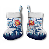 Finland Christmas Stocking with Reindeer Forest Crest and Nordic Pattern Design - Wonder Print Shop